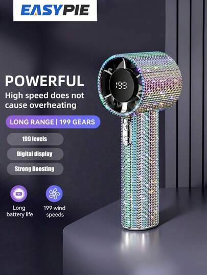 Easypie Selection Luxury Full Diamond Portable Handheld Mini Fan, USB-C Rechargeable Turbo Fan, Speed Adjustable Quiet Fan, Summer Gift Box