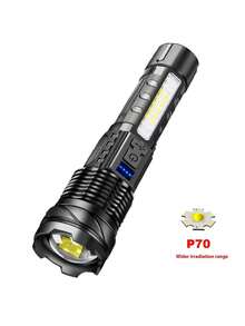 1PC Rechargeable LED Flashlight With 7 Modes & Adjustable Focus - USB Powered, Red/Blue/White Sidelight For Camping, Fishing & Outdoor Emergencies