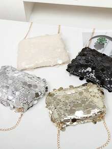 Sequin Chain Small Crossbody Bag For Women, 2025 New Arrival, Versatile French Fashion Mini Square Shoulder Bag