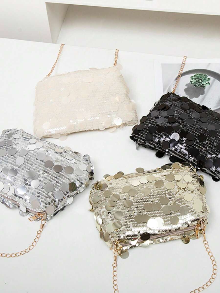 Sequin Chain Small Crossbody Bag For Women, 2025 New Arrival, Versatile French Fashion Mini Square Shoulder Bag