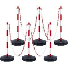 Adjustable Traffic Delineator Post Cones 6 Pack Traffic Safety Delineator Barrier With Fillable Base 6.6FT Chain For Traffic Control Warning Parking Lot Construction Caution Roads RedWhite - RedWhite - View 1