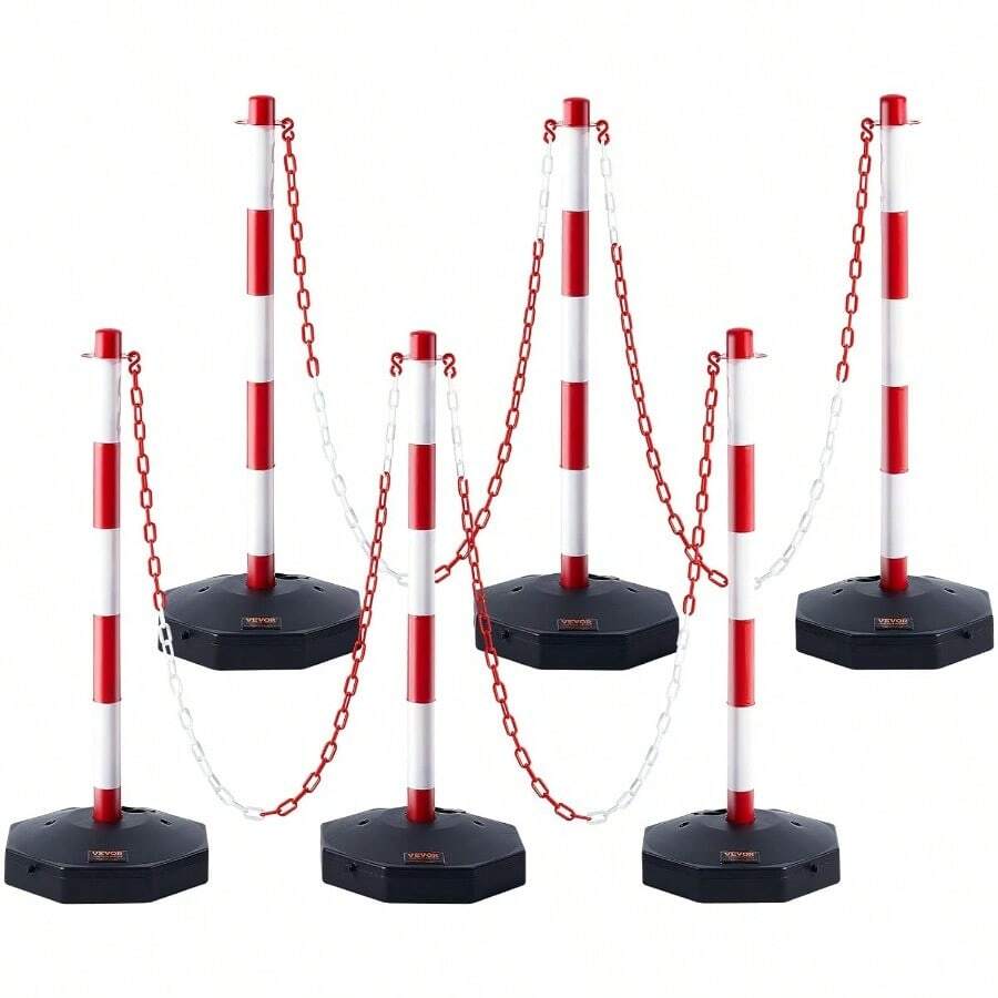 Adjustable Traffic Delineator Post Cones 6 Pack Traffic Safety Delineator Barrier With Fillable Base 6.6FT Chain For Traffic Control Warning Parking Lot Construction Caution Roads RedWhite - RedWhite - View 1
