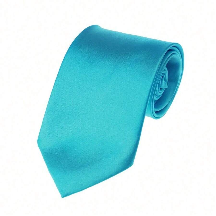 New Hot ! Solid Color Plain Classic Necktie Men's Tie,ZXCFTE - 18-綠松石色 - 查看 1