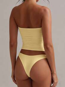 XLLAIS 性感无肩带基础款背心，时尚纯色弹力修身抹胸上衣，适合女性四季穿着 - 黃色 - 查看 7