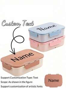 1pc Customizable Flip-Top Bento Box, Supports Artistic Text Customization, Large Area Customization, Portable, Waterproof, Leak-Proof, Ideal For Outdoor, Travel, School, Office, Includes Sauce Container And Utensils, Four-Side Locking Design, Multiple Colors Available, Create Your Own Personalized Lunch Box - Multicolor - View 1