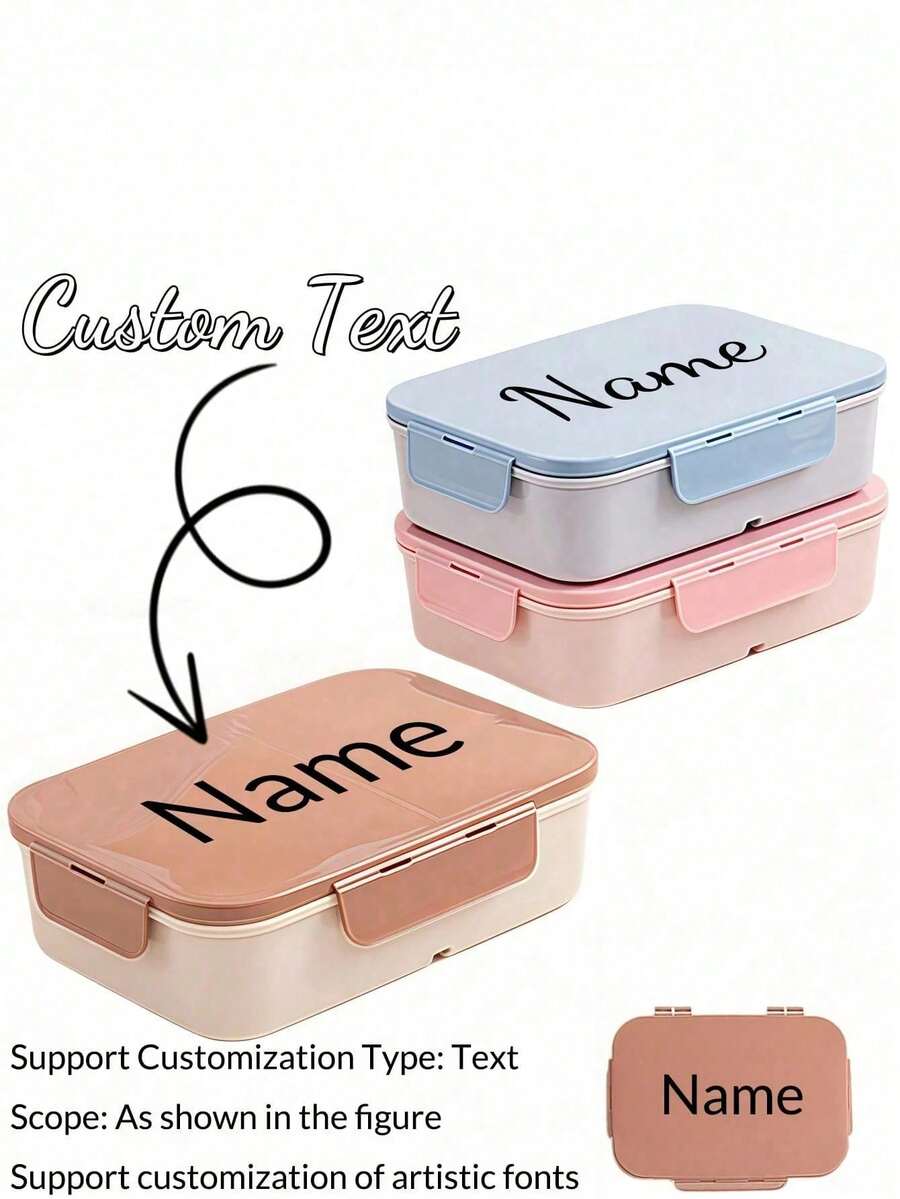 1pc Customizable Flip-Top Bento Box, Supports Artistic Text Customization, Large Area Customization, Portable, Waterproof, Leak-Proof, Ideal For Outdoor, Travel, School, Office, Includes Sauce Container And Utensils, Four-Side Locking Design, Multiple Colors Available, Create Your Own Personalized Lunch Box - Multicolor - View 1