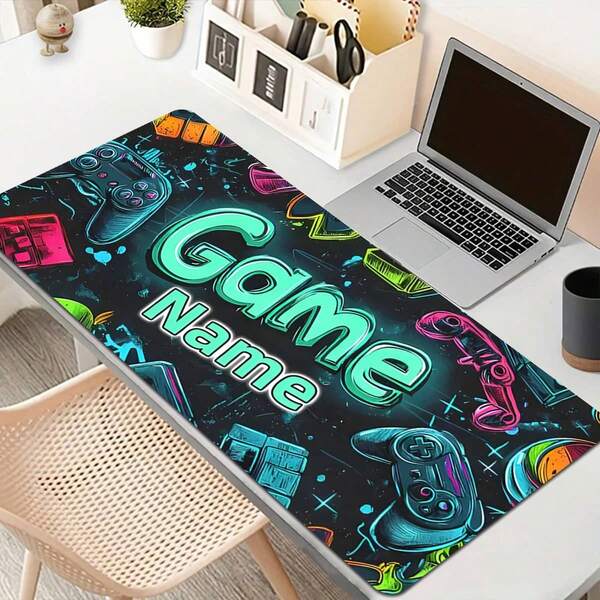 1 szt. neonowa podkładka pod mysz do gier z kontrolerami | Antypoślizgowa gumowa podstawa i gładka powierzchnia | Nowoczesny design z kolorowymi kontrolerami i napisem "Nazwa gry" | Akcesorium na biurko do szkoły, biura i domu | Idealny prezent dla graczy, przyjaciół i rodziny, prezenty na święta – Boże Narodzenie, Halloween, Walentynki