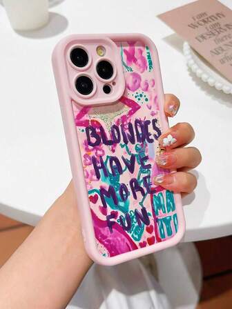 Husă de telefon din bambus roz, protecție ridicată anti-cădere, design cu fundă roz, potrivită pentru iPhone 11/16/13, husă de protecție cu slogan în limba engleză