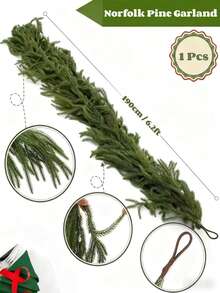 1 件 1.5/5/6/6.2/9 英尺人造诺福克松木花环，真实触感仿绿植花环，适用于壁炉、地幔、墙壁、窗户、栏杆、桌子、树、客厅、前门、室内外圣诞派对、婚礼、冬季节日装饰 - 綠色 - 查看 13