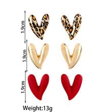 3 Pairs Fashion Personalized Metal Enamel Leopard Print & Heart Shaped Earrings Set, Suitable For Women's Parties And Various Occasions - Multicolor - View 5