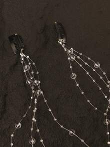 2pcs Women's Braided Tassel Hair Clips Chain, Mermaid Faux Pearl Tassel Hair Clips, Y2K Faux Pearl Unique Hair Accessories, Can Be Used As Braided Hair Chain, Can Be Clipped On Hair, Women Hair Decorations, Headpiece, Head Chain