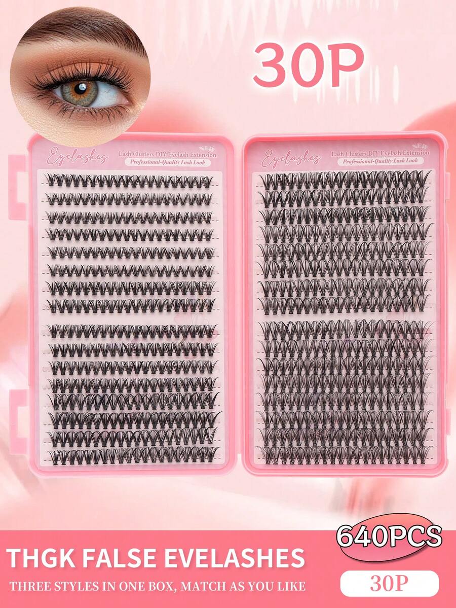 640 件独立睫毛延长套装，D 卷曲 30D 8-16 毫米，自然外观、超浓密、智能、超柔软、超轻可重复使用独立段假睫毛延长套装，适合初学者日常生活、婚礼、约会、派对、音乐节、万圣节使用，大容量睫毛簇 D 卷曲独立睫毛延长套装，大容量睫毛延长套装 640 件 DIY 睫毛延长套装 - 黑色 - 查看 1