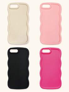 白色粉色酒红色黑色不对称波浪纹基础款手机壳4件套，多巴胺波浪纹手机壳，兼容和Galaxy 16/16 Pro Max/16 Pro/16 Plus，春季礼物，生日周年纪念，国际版，非国内版 - 彩色 - 查看 22