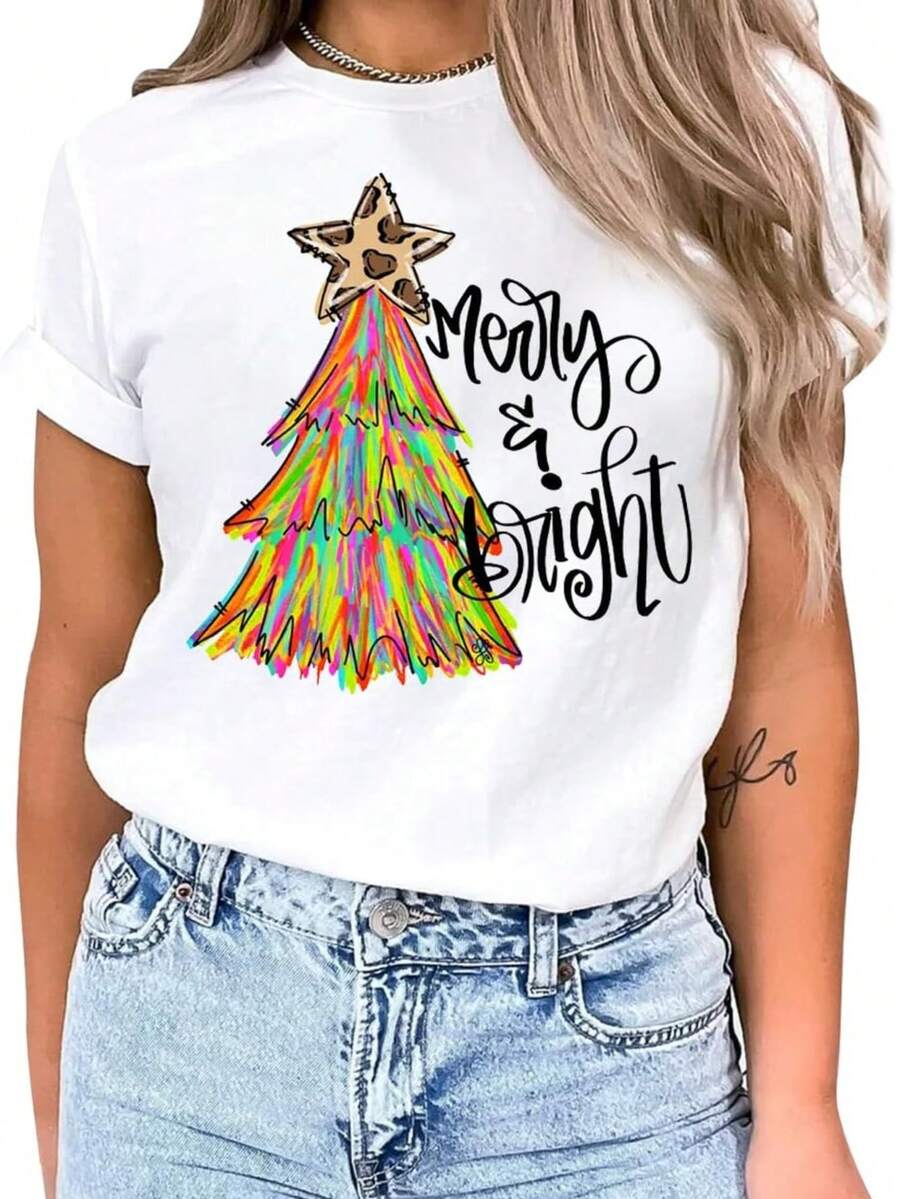 MAIHUN - Camisa De Árbol De Navidad Para Mujer, Diseño De Árbol De Navidad - Blanco - Ver 1