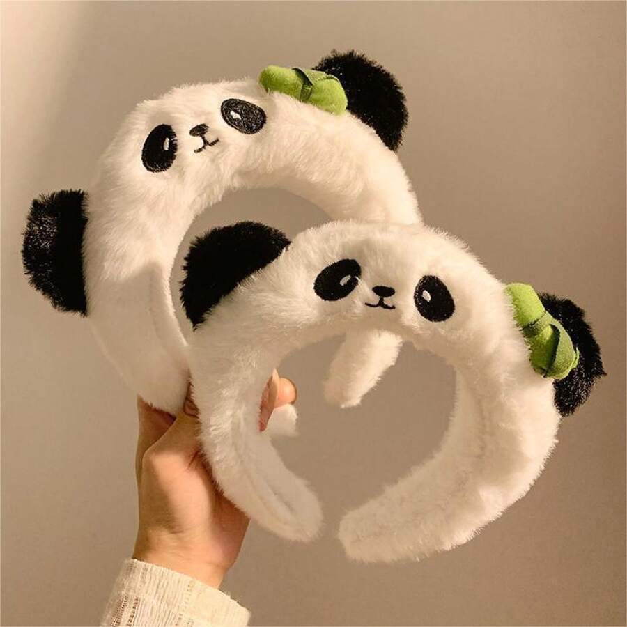 1Pcs Washing Face Panda Headband - Cute Plush Ears With Green Bow, Kawaii Zoo Trip Hair Accessory For Girls, Y2K Amusement Park Photo Prop - FG162-熊貓髮箍 - 查看 1