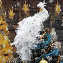 15 Inch Christmas Peacock Tree Topper Christmas Ornaments Artificial Feather Glitter White Peacock Xmas Decorations For Xmas Wedding Party Tree DecorHalloween Christmas New Year - trắng - Xem 7