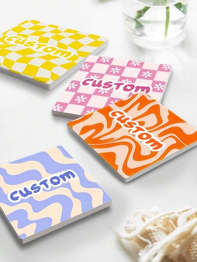 1pc Customized Colorful Ceramic Coaster, Square Coaster, Customized Text, Multiple Styles Available, Personalized Absorbent Ceramic Coaster, Coffee Heat Insulation Mat, Customizable Name & Letter, Suitable For Beverage, Tea And Coffee Cups, Home And Restaurant Decor, Essential Holiday Gift, Christmas Decoration