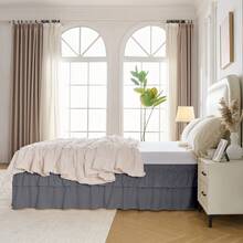 VOLTITO Multi-Layer Ruffle Bed Skirt 16 Inch Drop, 2 Layer Elastic Wrap Around Bed Skirts For Twin Full Queen King CK Size Bed, Easy To Install Dust Ruffle, Machine Washable Soft Fabric, Double Layers Bedskirt - Màu xám đen - Xem 5