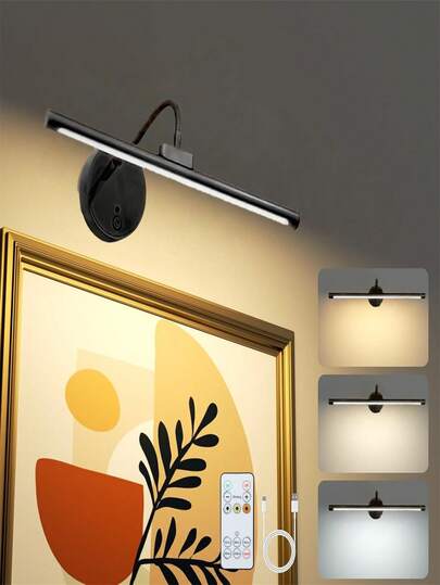 1pc Wall Lamp, Photo Light, With Remote Control, Rechargeable, Three Color Adjustable, Touch, Magnetic Installation, Vanity Light, Angle Adjustable(1800mAh)