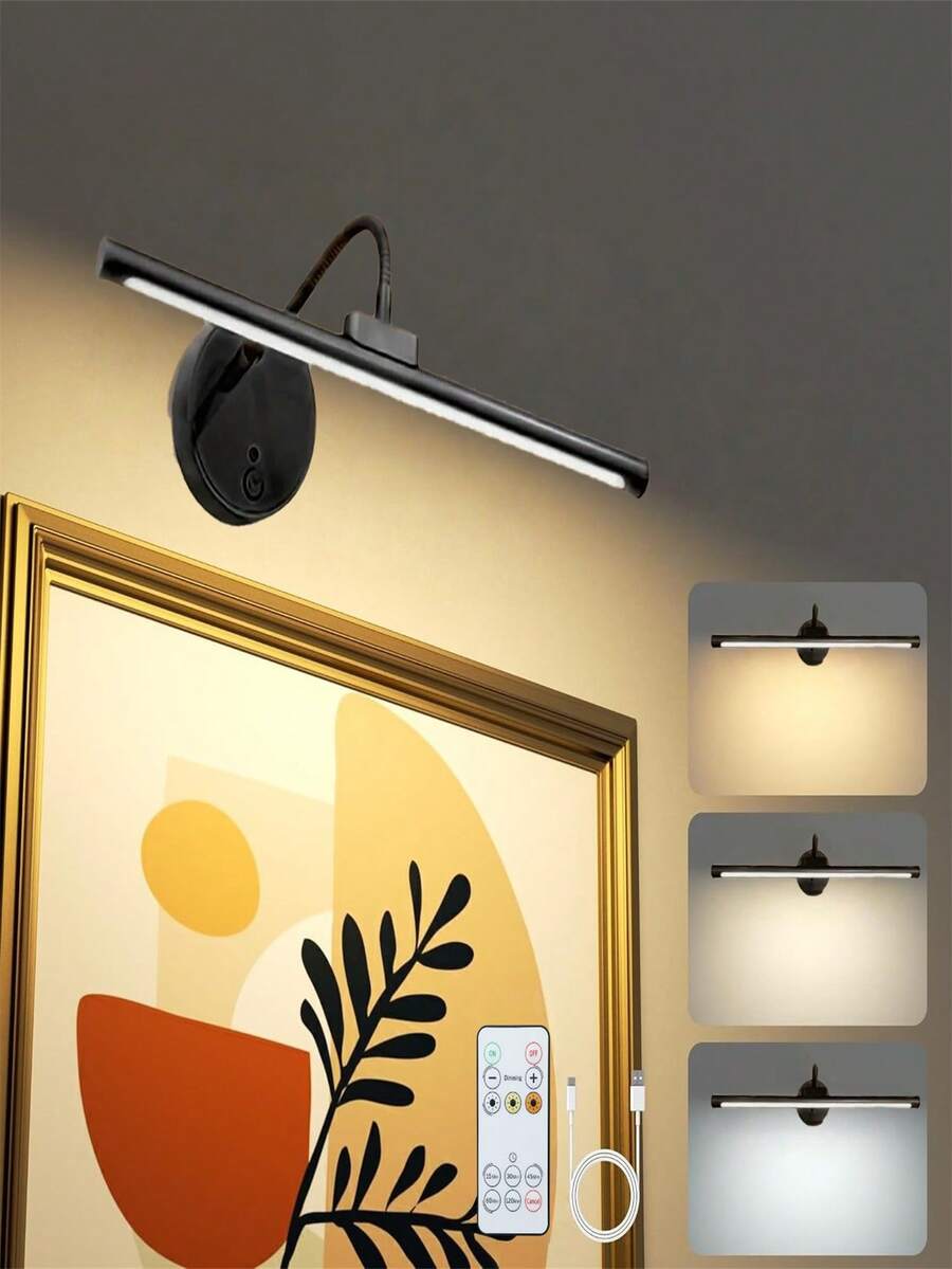 1pc Wall Lamp, Photo Light, With Remote Control, Rechargeable, Three Color Adjustable, Touch, Magnetic Installation, Vanity Light, Angle Adjustable(1800mAh) - Three Colors Of Light - View 1