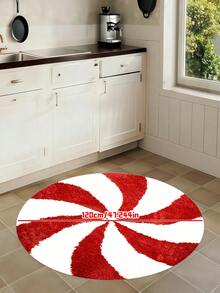 Alfombra de baño redonda con tema navideño - Lavable, antideslizante y absorbente con diseño de caramelos rojos y blancos, adecuada para decoración de baño, sala de estar y dormitorio - Multicolor - Ver 1