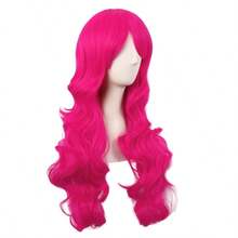 28 Inch/70 Cm Charming Women Side Bangs Long Curly Full Hair Synthetic Wig Hot Pink - Hồng nóng - Xem 3