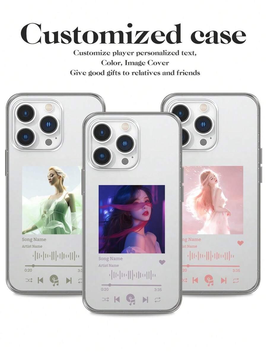 1个定制个性化手机壳,带音乐播放器、照片和文字姓名功能,大孔设计,透明减震气垫,兼容 17 Air 16 15 14 13 12 11 Pro Max,Galaxy S25 24 23 Ultra FE A55 54 35,国际版,非国内版 - 無色 - 查看 1