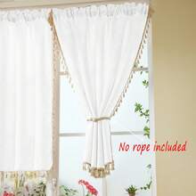 2 Pack Landhausstil weiße Küchengardinen, beige Quasten, Rüschenränder, Gardinenband, verdickter leinenähnlicher Stoff, natürliche Filterung, maschinenwaschbar, einfache elegante Heimfensterdekoration für Küche, Esszimmer, Speisekammer, Café, Geschenkidee