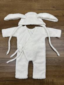 2 sztuki/zestaw strojów do fotografii noworodkowej, kombinezon i czapeczka z uszami króliczka, rekwizyty do zdjęć z kamieni milowych rozwoju niemowląt