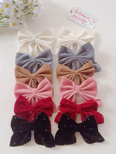 1/3/6/10/12Pcs Newest Autumn Winter Milk Coffee Wine Sparkling Diamond Bow Hair Clip Great Gift For Girls