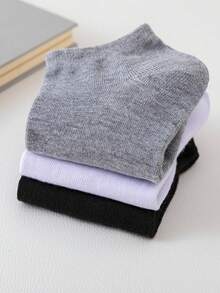 15 Pairs Solid Color Ankle Socks, Black/White/Gray Low-Cut Casual Socks, Comfortable Everyday Wear, Suitable For All Seasons