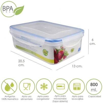  ORYX Prostokątny plastikowy pojemnik hermetyczny 800 ml. 20,5 x 13 x 6 (wys.) cm.