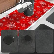 1 pieza Feliz Navidad, Estera de fregadero de barro de diatomeas con copos de nieve festivos - Estera protectora antideslizante y absorbente para encimeras, para decoración del hogar, oficina y granja. - Multicolor - Ver 12
