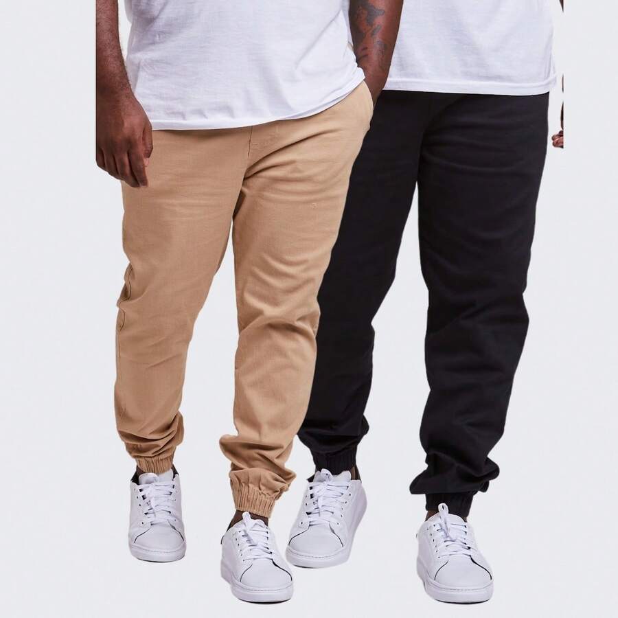 Kit 2 Men's Plus Size Jogger Pants With Cuffs - 米色 - 查看 1