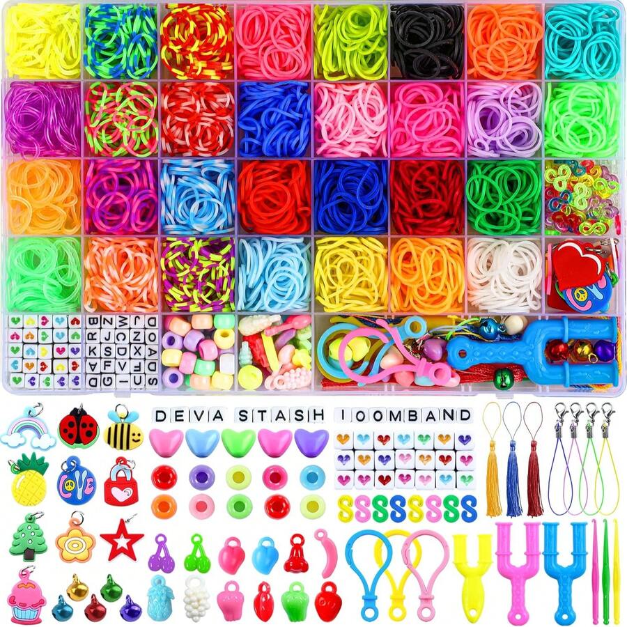 Kit de 2800+ bandas de telar, kit de bandas de telar de 30 colores para niñas que incluye broches, dijes, cuentas y todos los accesorios, kit de manualidades para hacer pulseras de la , kit de manualidades, regalo perfecto para cumpleaños, Halloween