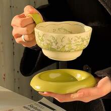 优雅铃兰图案杯碟勺套装 - 适合享用咖啡、下午茶、居家使用，也是节日和婚礼的理想礼物