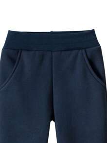 Young Boy's Thermal Lined Pockets Drawstring Sweatpants, Winter - Navy Blue - View 5