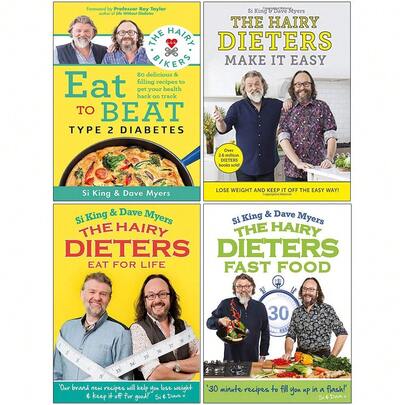 The Hairy Bikers Eat To Beat Type 2 Diabetes, The Hairy Dieters Make It Easy, The Hairy Dieters Eat For Life, Fast Food 4 Books Collection Set