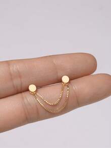 EleRunis 1PC 925 Sterling Silver 4 Prong Setting/Box Piercings Earrings Double Chain Charm Flat Back Cartilage Helix Piercing Fine Jewelry For Daily Wear Wedding Party Engagement Anniversary Valentine's Day