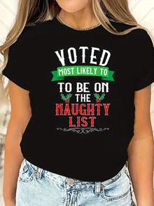 Women's T-Shirt Most Likely To Top, Geometric Pattern, Machine Washable, Suitable For All Seasons, All Day Comfort - Black - View 1