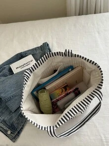 Modische, lässige gestreifte Dekor Damen Schultertasche mit großer Kapazität, perfekt für Hochschulabsolventen & Büromitarbeiter, geeignet für Büro, Universität, Arbeit, Geschäft, Pendeln, Outdoor, Reisen