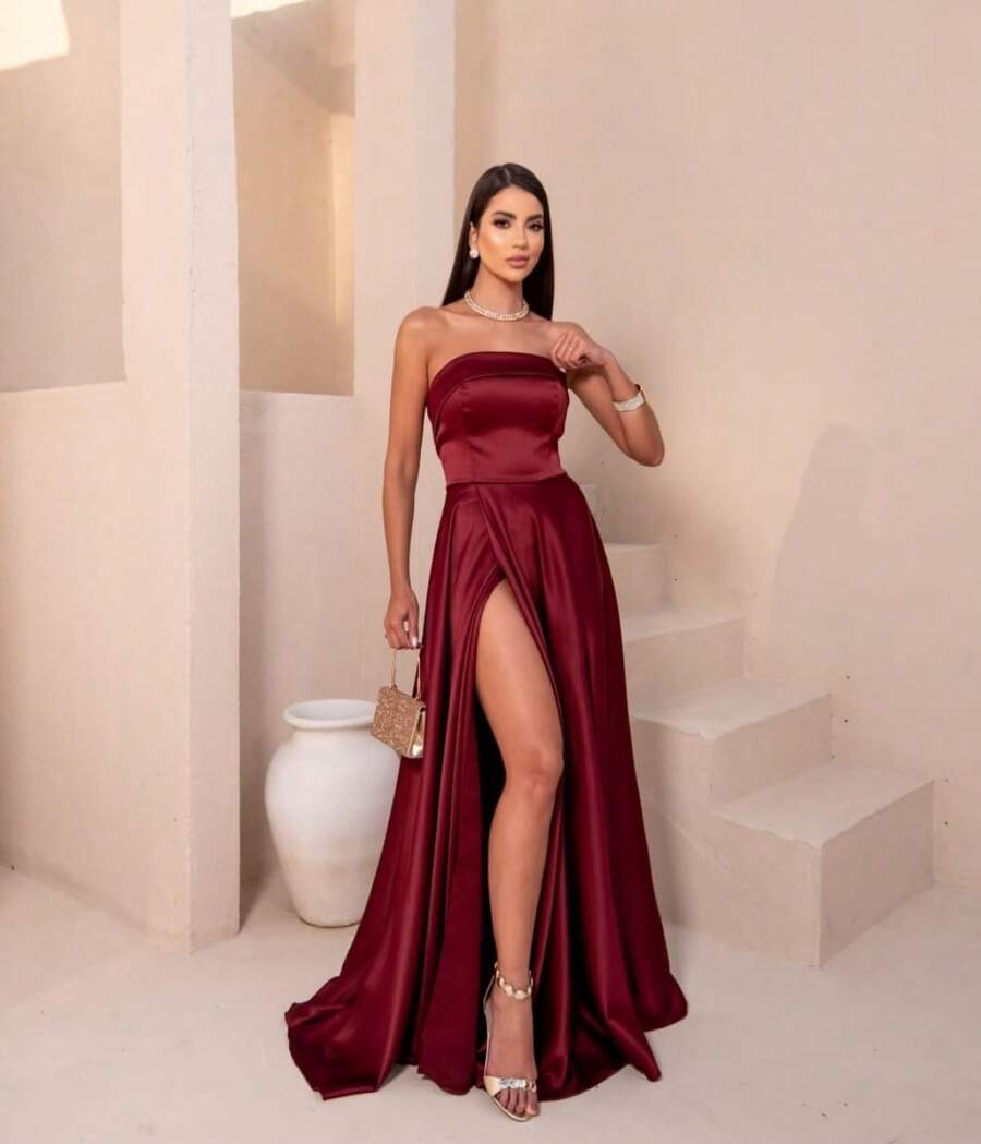 Long Strapless Dress Graduation Party Wedding Night - Redwood - View 1