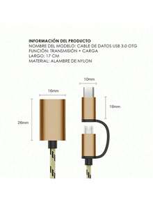 2 In 1 Micro USB V8 & Type C OTG Cable, USB To Micro USB V8 & Type C Dual Adapter - Gold - View 2