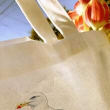 1 Piece Seagull Pattern Canvas Tote Bag - Reusable Shopping Bag, Durable Polyester Shoulder Bag, Fashionable Beach Travel Commuter Bag, Animal Lover Summer Gift, Women's Daily Multifunctional Accessory - White - View 6