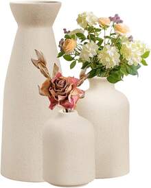 Jarrones de Cerámica,Pequeño Florero para Centro de Mesa,Jarrón Clásico,para La Decoración del Hogar Moderno,Mesa de la Boda,Fiesta,Escritorio,Sala de Estar,Dormitorio de Oficina - beige - Ver 13