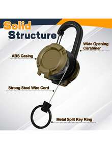 Llavero retráctil con cuerda de acero de 60 cm, mosquetón, colgante de insignia táctica - Equipo multifuncional para exteriores para camping, senderismo, pesca, golf - Organizador de llaves antirrobo para hombres y mujeres