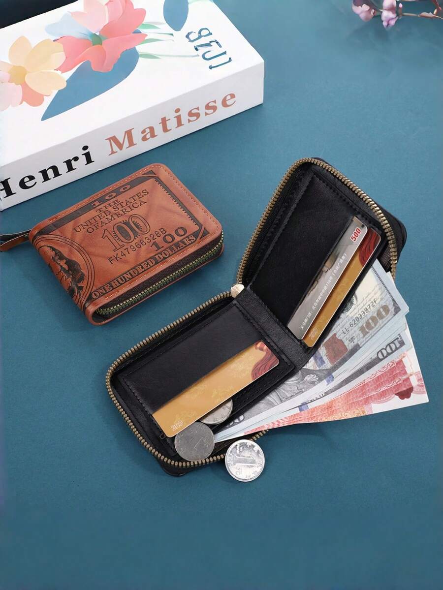 Carteira Masculina, Fashionável, Retrô, Casual, Bolsa de Moedas de Alta Qualidade e Grande Capacidade com Vários Compartimentos em Estoque, Carteira de Moedas Ultraleve, Popular, Bolsa com Zíper Curto, Presente Ideal para Homens