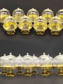 12 件 - 带盖迷你蛋糕架，塑料纸杯蛋糕架盘圆顶盖，透明小蛋糕展示架，适用于巧克力、甜点、婚礼、生日、迎婴派对、茶会用品，金色 - 彩色 - 查看 9