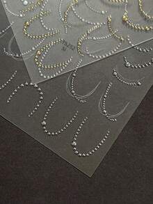 1件金银箔链条5D美甲贴纸，压纹法式曲线优雅金属自粘美甲贴花 - 彩色 - 查看 5