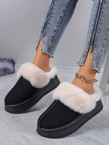 New Women's Fashion Slip-On Snow Boots Slippers Beach Cute Fluffy Faux Fur Lined House Shoes